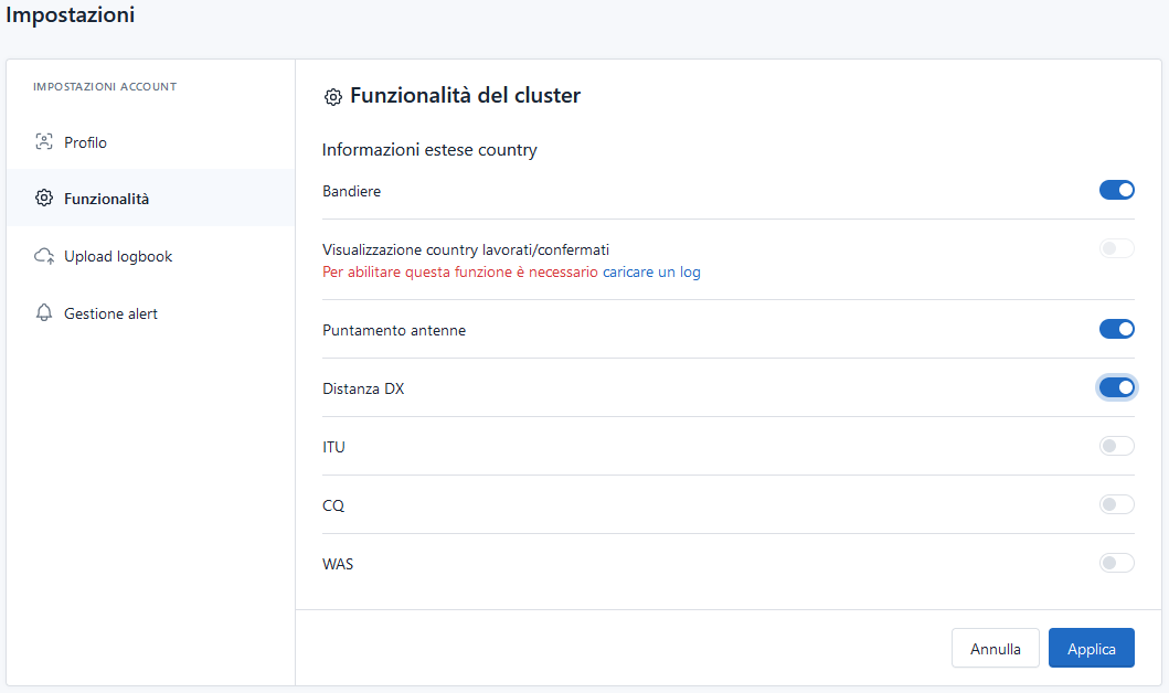 Attivazione funzionalità avanzate cluster Attivazione funzionalità avanzate