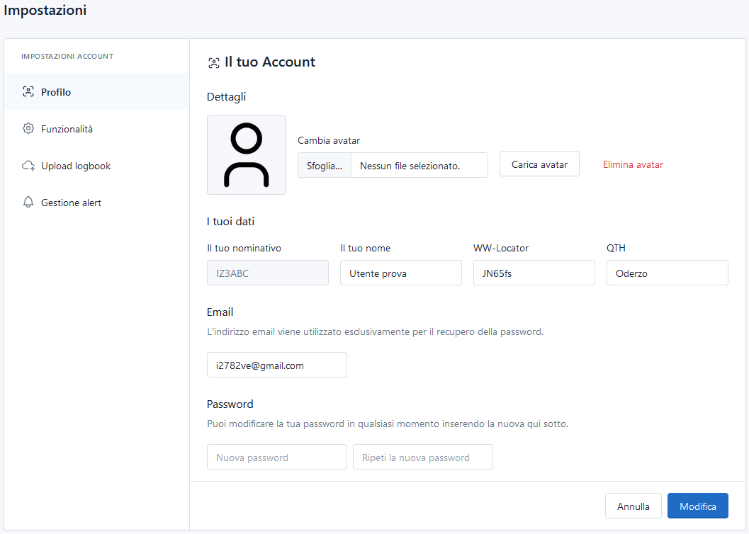 Impostazione QTH, WW Locator dx cluster Impostazioni